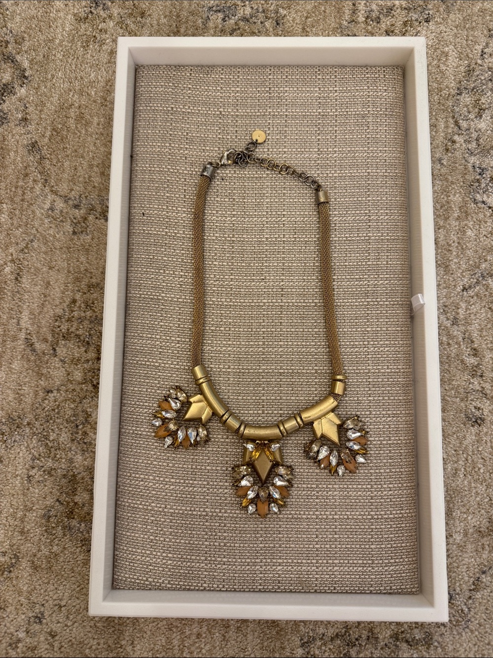 Stella & Dot Gold Tone Floral Crystal Bib Necklace